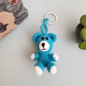 Crochet Keychain Teddy Bear Blue Handmade